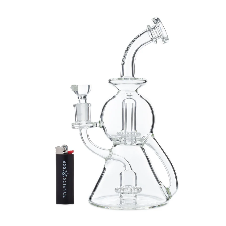 25.4 cm Höhe, Double UFO Perc Klein Recycler Dab Rig