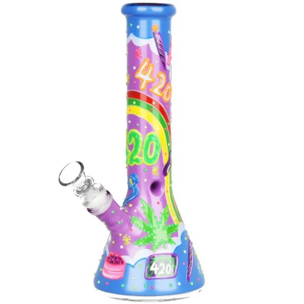 25cm Glow in the Dark 420 Beaker Bong mit Handgemaltem Design und Eiskühler 25cm Glow in the Dark 420 Beaker Bong mit Handgemaltem Design und Eiskühler