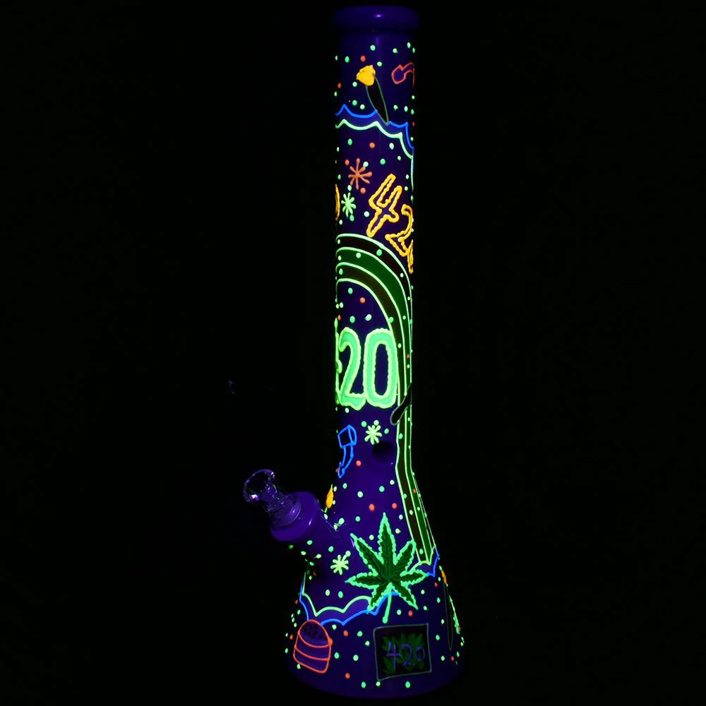 25cm Glow in the Dark 420 Beaker Bong mit Handgemaltem Design und Eiskühler 25cm Glow in the Dark 420 Beaker Bong mit Handgemaltem Design und Eiskühler